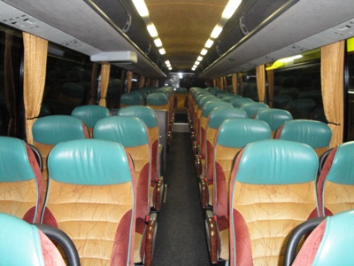 interior of a motorcoach for long range transfers